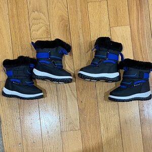 MATCHING Toddler Black and Blue Winter Boots, Waterproof